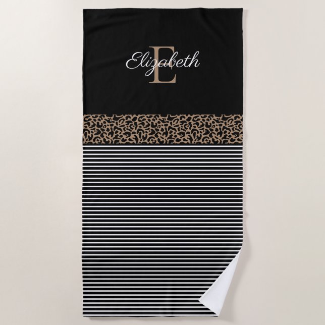 Serviette De Plage Élégant Monogramme noir (Devant)