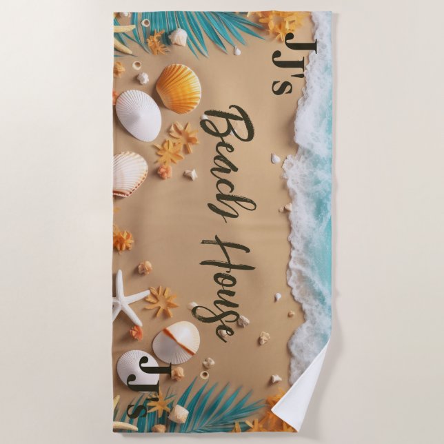 Serviette De Plage Élégant Monogramme Simple Beach House Seashore (Devant)
