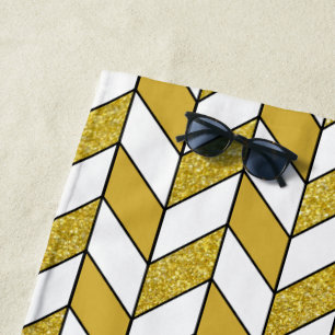 Serviette De Plage Élégant Motif Chevron en sanglier d'or
