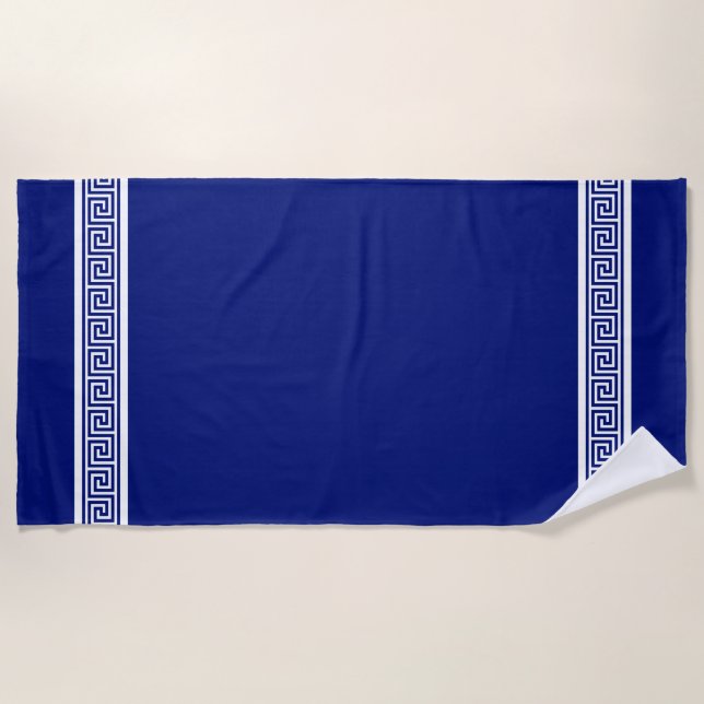 Serviette De Plage Elégant Motif grec sur Navy Blue & White (Devant)