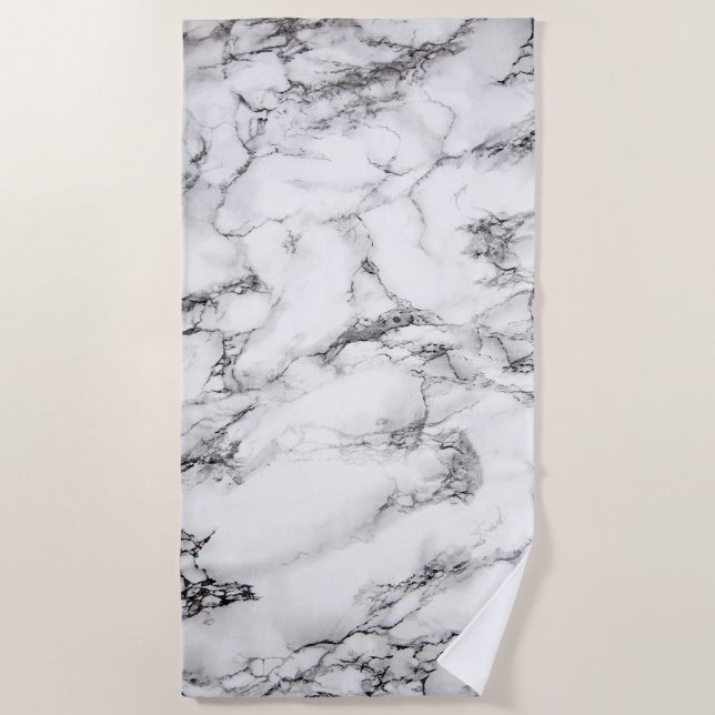 Serviette De Plage Élégant Motif Noir Et Marbre blanc (Devant)