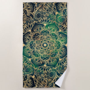 Serviette De Plage Elégant or Mandala Floral Vert bleu
