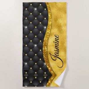 Serviette De Plage Élégant or noir faux rhinocéros monogramme