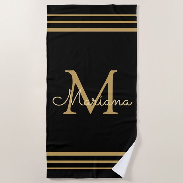 Serviette De Plage élégant or noir personnalisé chic Beach Towel (Devant)
