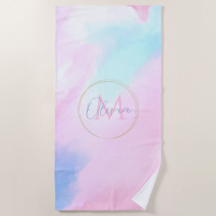 Serviette De Plage Elégant Pastel bleu rose aquarelle peinture