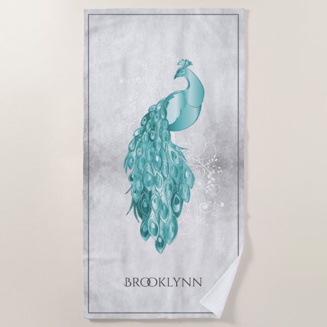 Serviette de plage Elegant Peacock turquoise (Devant)