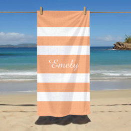 Serviette De Plage Élégant Rayures Rose Peach
