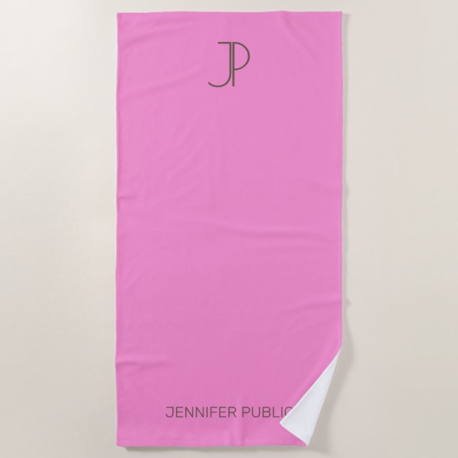Serviette De Plage Élégant rose monogramme Modèle tendance (Devant)