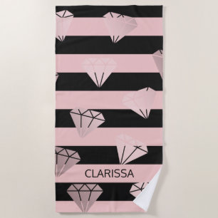 Serviette De Plage Élégant rose or diamant bande motif