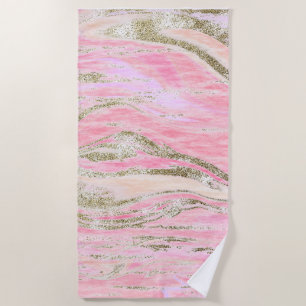 Serviette De Plage Elégant rose Parties scintillant argent  marbre Mo