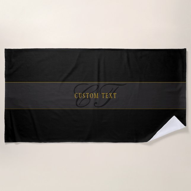 Serviette De Plage Elegant Script Monogram Black & Gold (Devant)