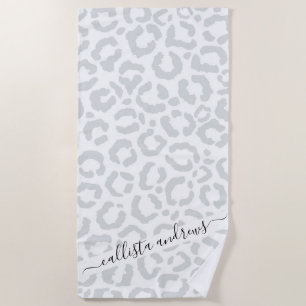 Serviette De Plage Elegant White Gray Leopard Cheetah Animal Print