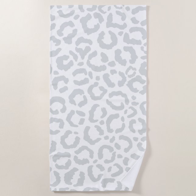 Serviette De Plage Elegant White Gray Leopard Cheetah Animal Print (Devant)