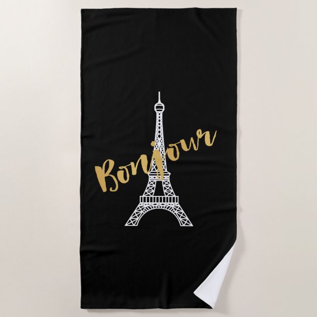 Serviette De Plage Elégante Bonjour Tour Eiffel (Devant)
