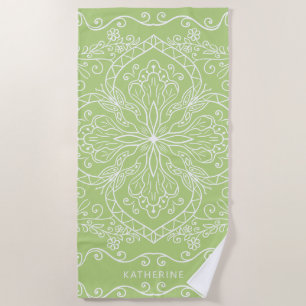 Serviette De Plage Élégante chaux moderne vert Nom personnalisé Manda
