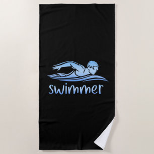 Serviette De Plage Elégante nage Bleu Noir, Piscine de bain