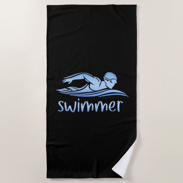 Serviette De Plage Elégante nage Bleu Noir, Piscine de bain (Devant)