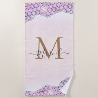 Serviette De Plage Élégante Parties scintillant rose Rose Monogram