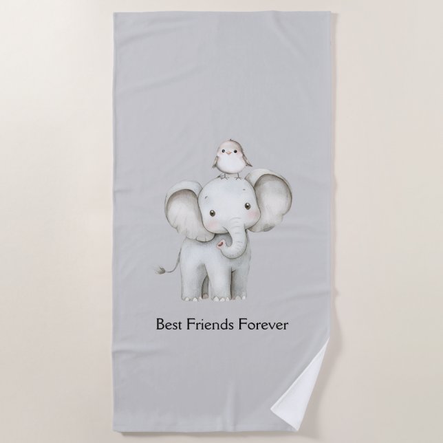 Serviette De Plage Éléphant et oiseau meilleurs amis (Devant)