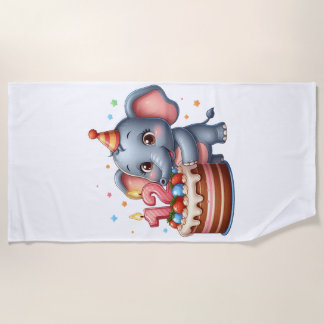 Serviette De Plage Éléphant Mignon 12ème Anniversaire