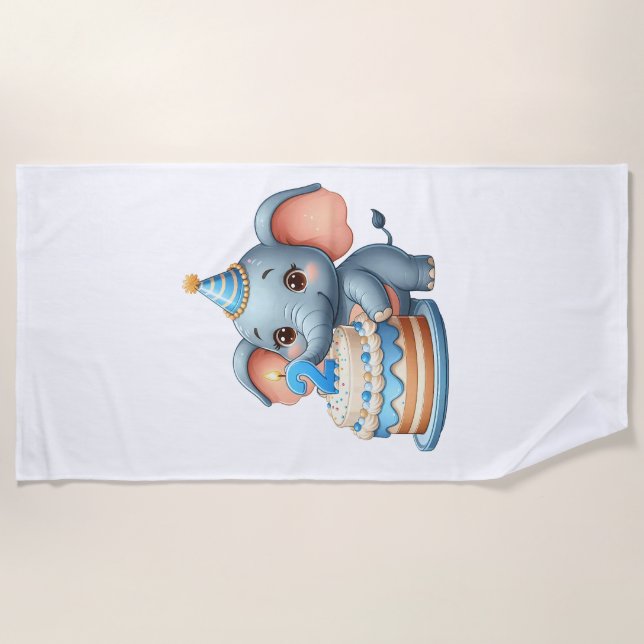 Serviette De Plage Éléphant Mignon 2ème Anniversaire (Devant)