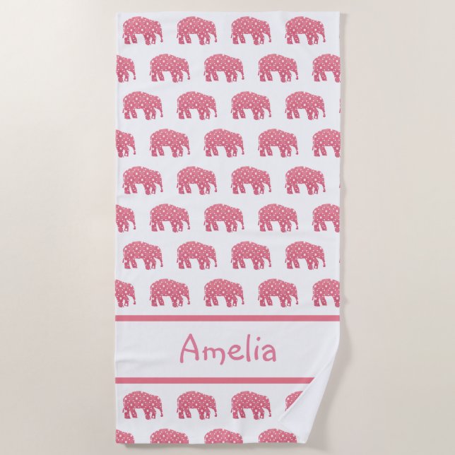 Serviette De Plage Eléphant rose personnalisé (Devant)