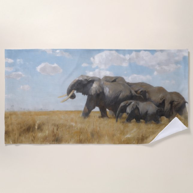 Serviette De Plage Éléphants migrant à travers une savane africaine (Devant)