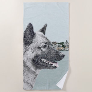 Serviette De Plage Elkhound norvégien à la peinture de village - Chie