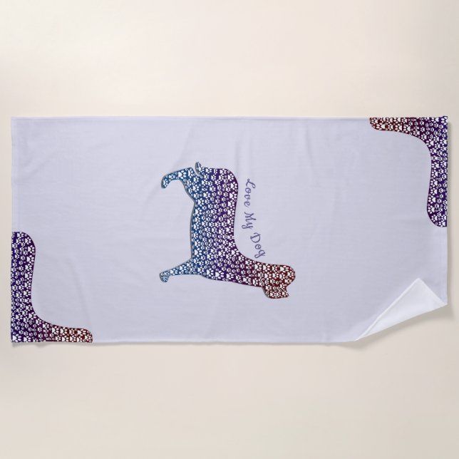 Serviette De Plage Embossed Indigo Gradient Paw Print Dog Outline (Devant)