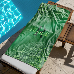 Serviette De Plage Emerald Green Elegant Mandala Monogrammed