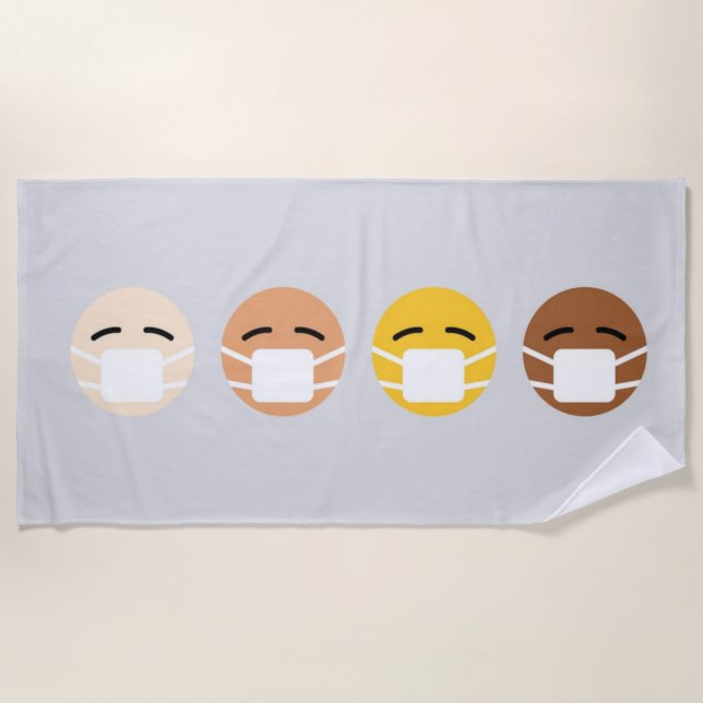 Serviette De Plage Emoji Masqué Visages Masque Haut COVID (Devant)