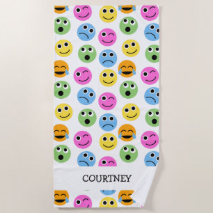 Serviette De Plage Emojis Personnalisé Visages Colorés