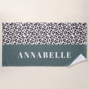 Serviette De Plage Empreinte de léopard initial typographie rose girl