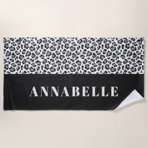 Serviette De Plage Empreinte de léopard première typographie bleu mod