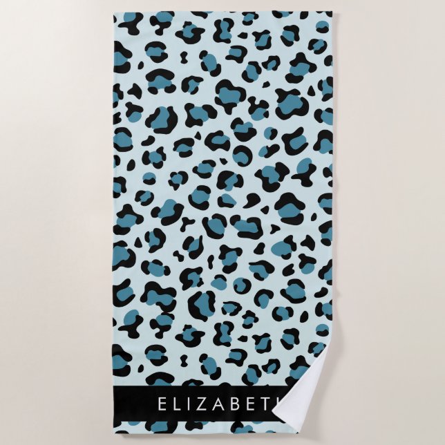 Serviette De Plage Empreinte de léopard, Spots, Leopard Bleu, Votre N (Devant)