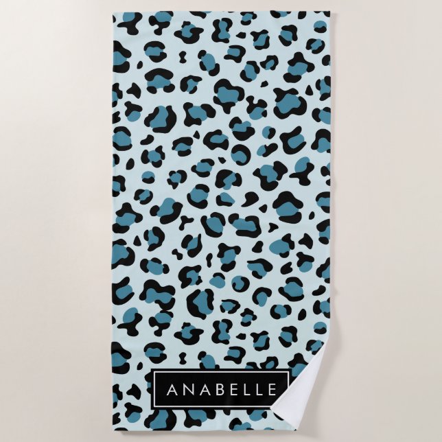 Serviette De Plage Empreinte de léopard, Spots, Leopard Bleu, Votre N (Devant)