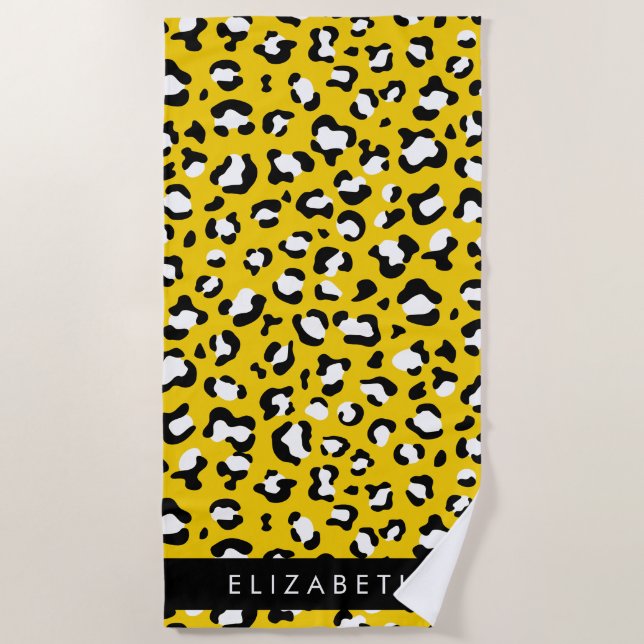 Serviette De Plage Empreinte de léopard, Spots, Leopard Jaune, Votre  (Devant)
