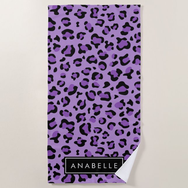 Serviette De Plage Empreinte de léopard, Spots, Leopard Violet, Votre (Devant)