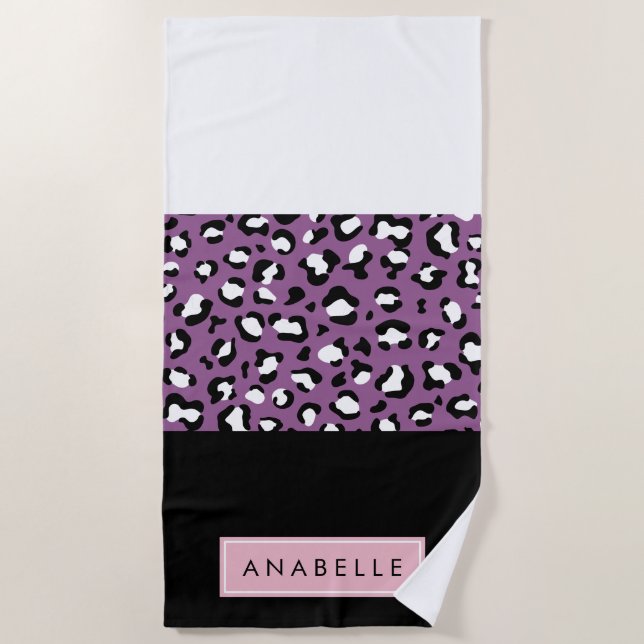Serviette De Plage Empreinte de léopard, Spots, Leopard Violet, Votre (Devant)