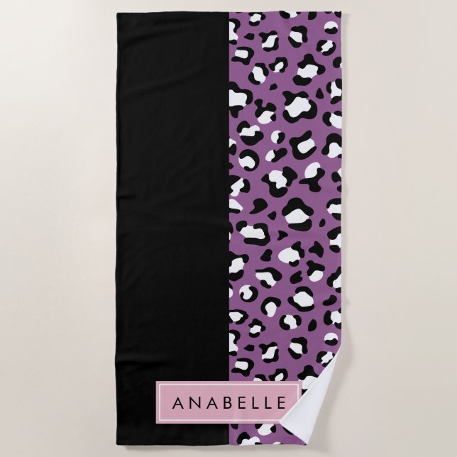 Serviette De Plage Empreinte de léopard, Spots, Leopard Violet, Votre (Devant)