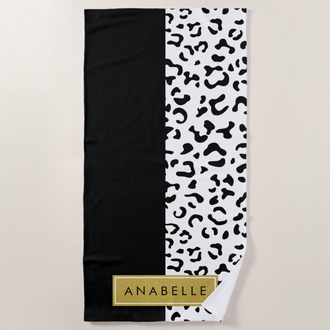 Serviette De Plage Empreinte de léopard, Spots, Noir Et Blanc, Votre  (Devant)