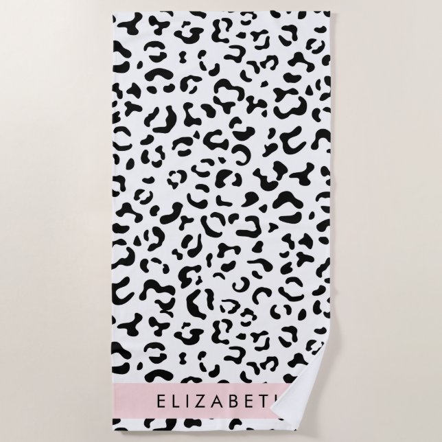 Serviette De Plage Empreinte de léopard, Spots, Noir Et Blanc, Votre  (Devant)