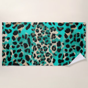 Serviette De Plage Empreinte de léopard turquoise vert or beige