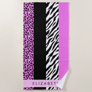 Serviette De Plage Empreinte de léopard, Zebra Print, Rose, Votre nom