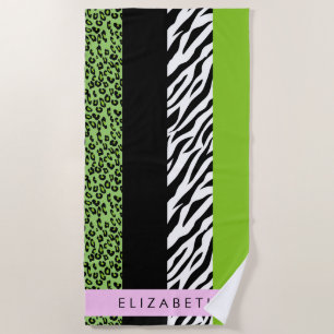 Serviette De Plage Empreinte de léopard, Zebra Print, Vert, Votre nom