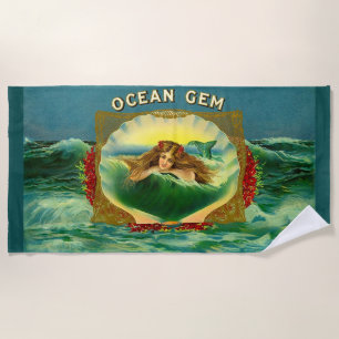 Serviette De Plage Empreinte étiquette cigare de sirène Ocean Gem