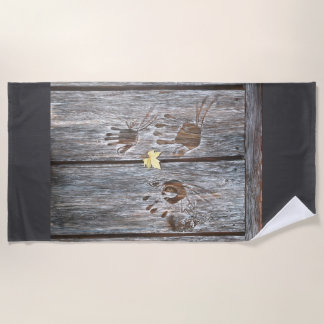 Serviette De Plage Empreintes à main Oiseaux sur planches en bois ave