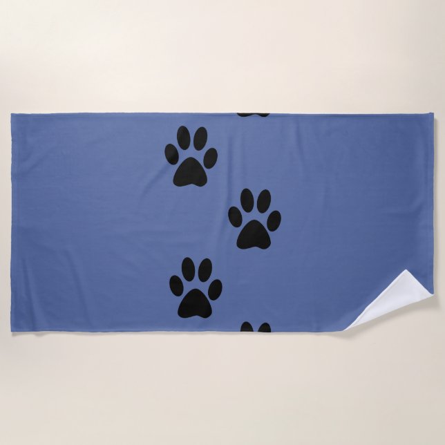 Serviette De Plage empreintes de pattes noires et bleues (Devant)