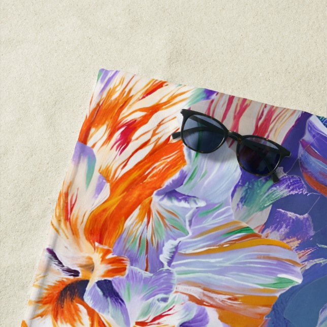 Serviette de plage en art abstrait floral vibrant  (En situation)