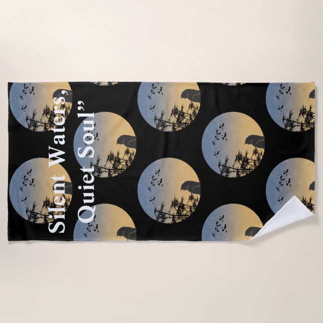 Serviette de plage en bambou japonaise Chat noir m (Devant)